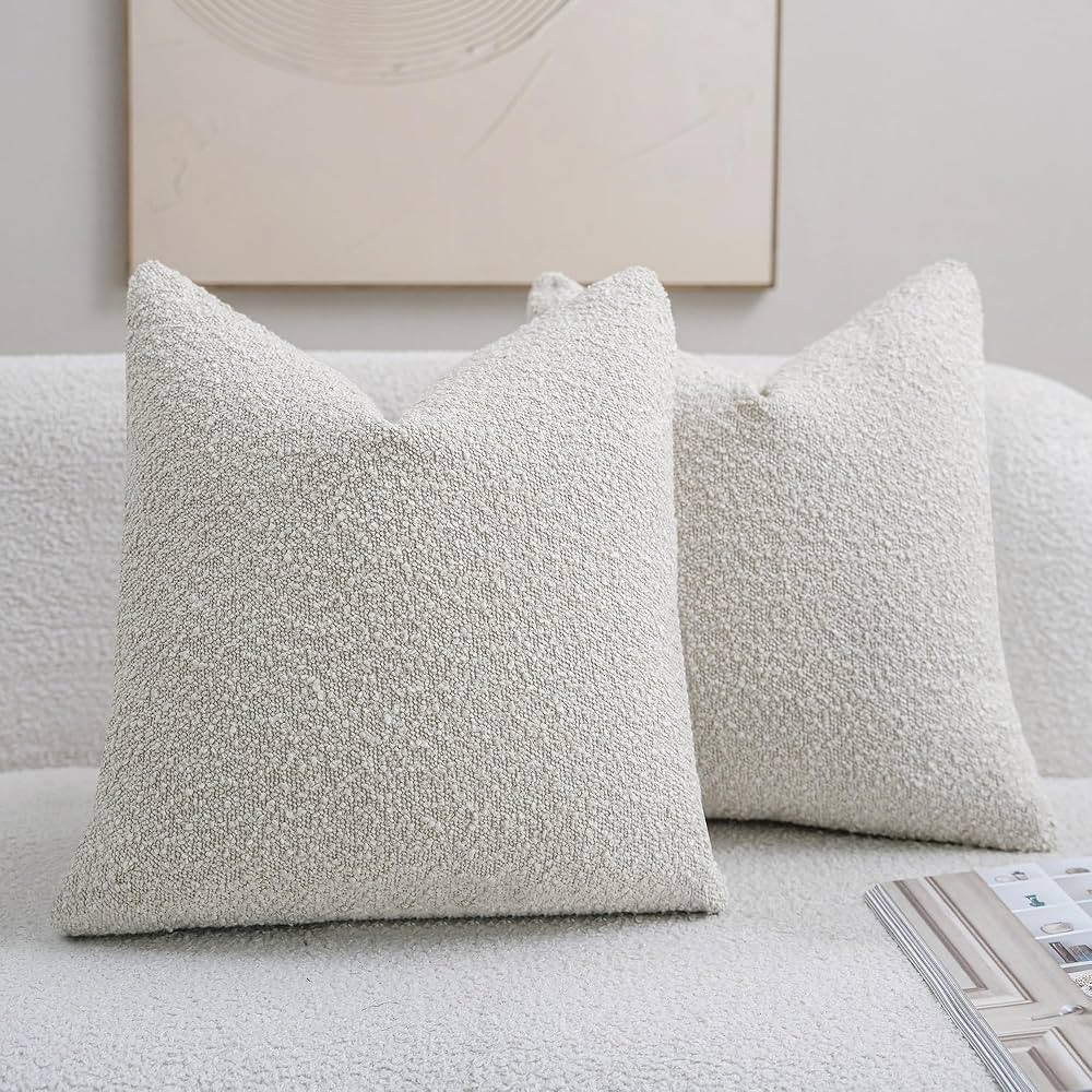 DEZENE Textured Boucle Couch Pillow Covers 20x20 Cream for Bed Sofa Living Room, Pack of 2 Square... | Amazon (US)