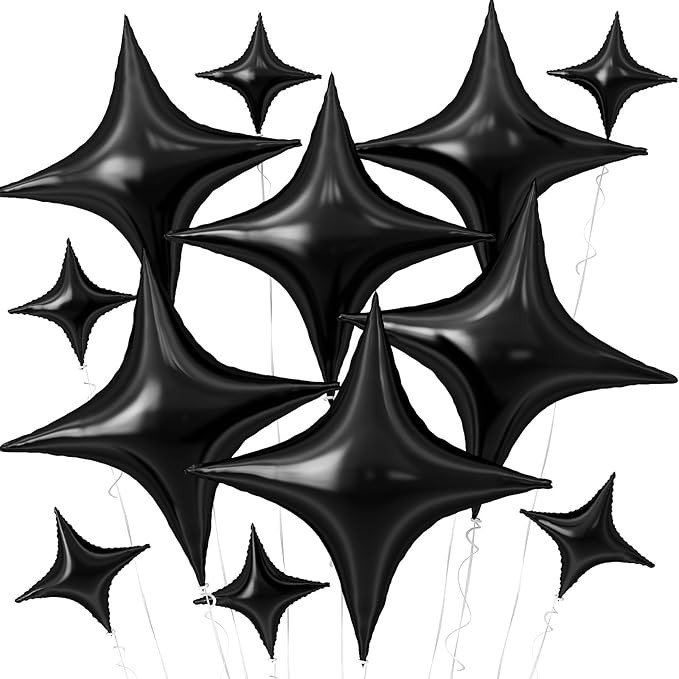 Black Star Balloons,12Pcs Four Angle Star Foil Balloons,26Inch and 10Inch Black Quadrangle Helium... | Amazon (US)