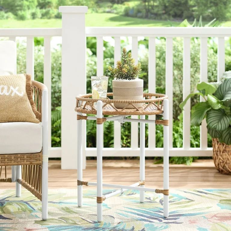 Better Homes & Gardens Lilah Outdoor 20" Round x 22" H Woven Top Side Table, White | Walmart (US)