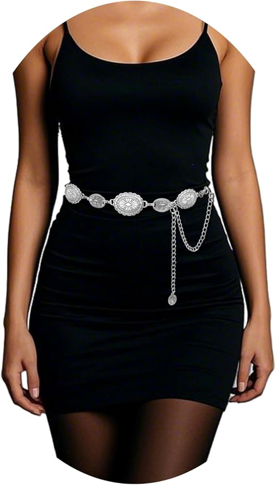 YGR Western Belts for Woman Cowgirl Metal Concho Chain Belts for Dresses Jeans Trousers Country C... | Amazon (US)