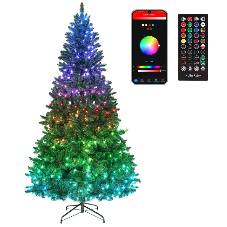 7.5ft Preassembled Christmas Tree with 400 LED Lights, Artificial Slim Christmas Tree, Multicolor... | Walmart (US)