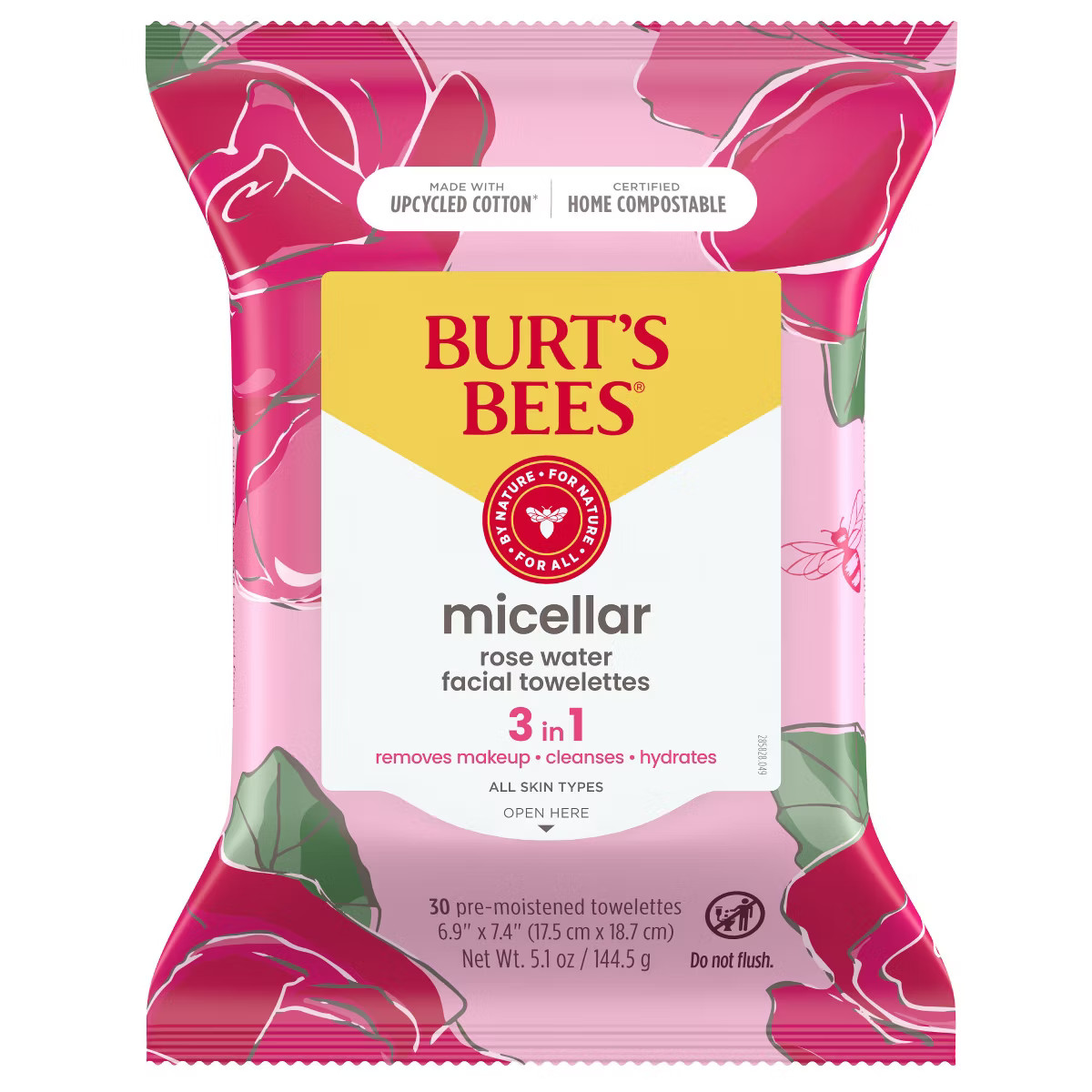 Burt's Bees Facial Cleansing Towelettes Micellar Rose Makeup Removing - Unscented - 30ct | Target