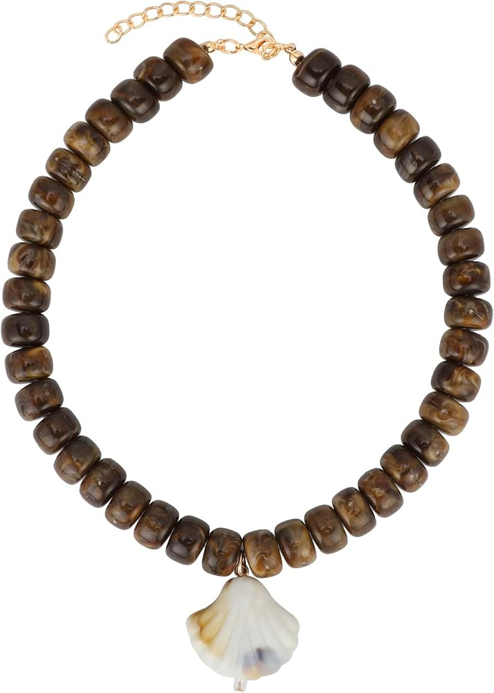 Chunky Beaded Choker Necklace Coastal Boho Statement inspired Jewelry Conch Shell Pendant Summer ... | Amazon (US)