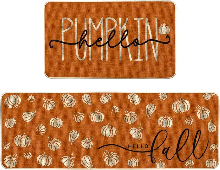 Artoid Mode Orange Hello Pumpkin Fall Kitchen Mats Set of 2 - 17x29+17x47" | Amazon (US)