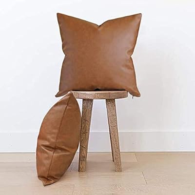Two Queens Lane Faux Leather Pillowcase Throw Pillow Cover - Modern Boho Chic Brown Faux Leather ... | Amazon (US)