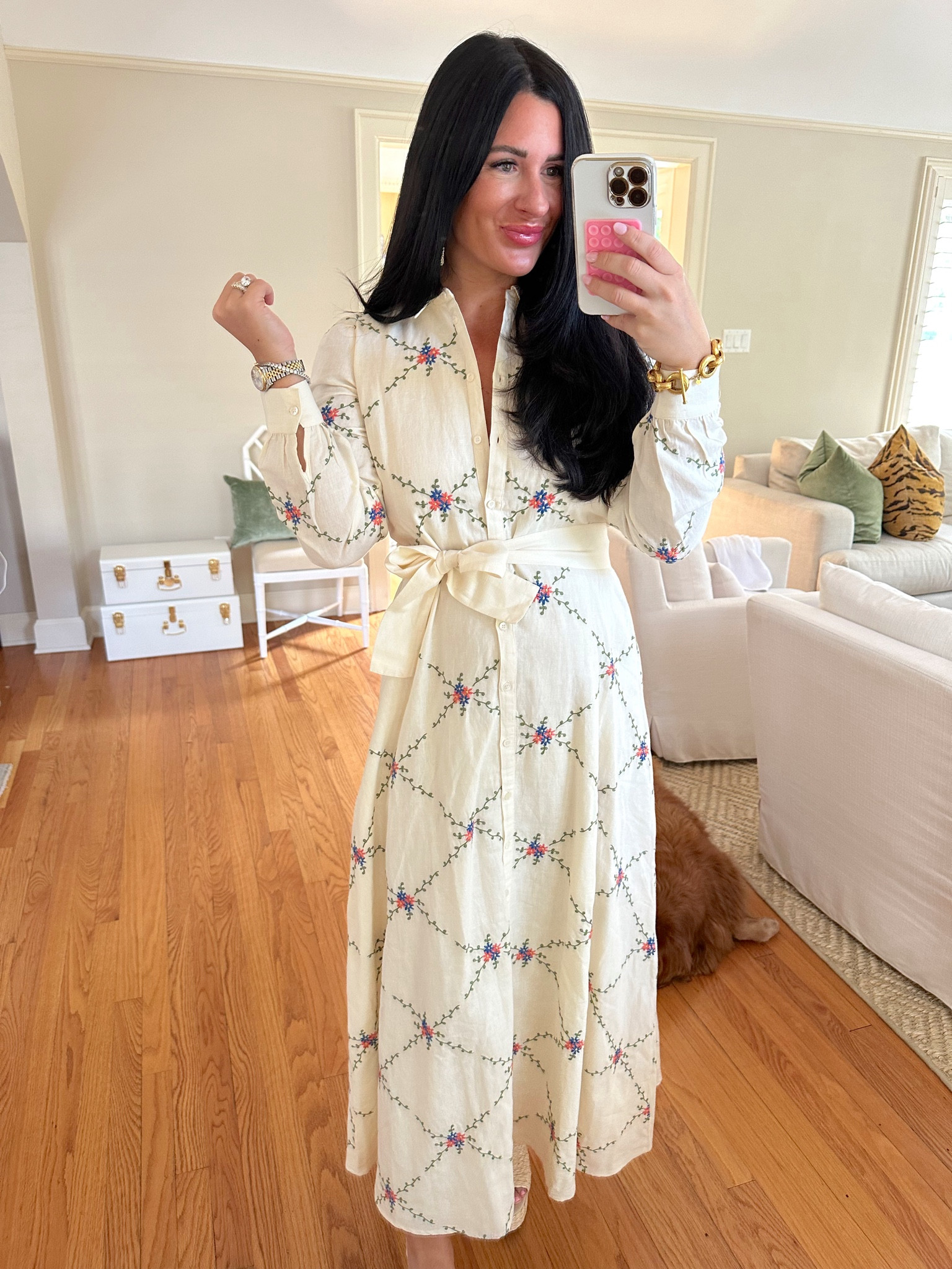 Embroidered maxi dress: perfect for spring, events, family photos and more. Take your true size- I’m wearing a 6 