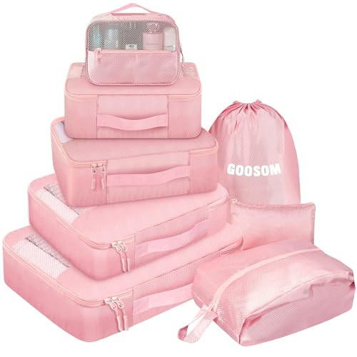 Packing Cubes for Suitcases - 8 Set of Packing Cubes for Travel - Packing Cubes for Carry on Suitcase Organizer Bags Set for Travel Accessories, Travel Bags Organizer for Luggage (Pink) | Amazon (US)