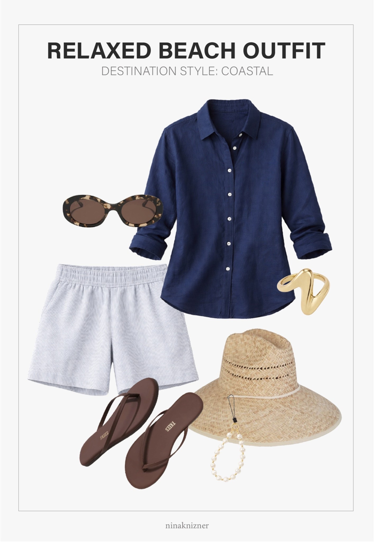 Easy cream + beige + navy outfit idea..East Coast style.

I own the short and the long-sleeve set in blue pinstripe from Quince, and it makes me feel effortlessly put together. Here, I picked the navy long-sleeve version to contrast the light brown hat and light blue shorts…

For chilly days, just add a an ivory sweater to tie around your neck, and switch the shorts to either the linen pant version, or just go with a light wash jean….

- DIFF - Lainey 52mm Oval Sunglasses in Espresso Tortoise/Brown
- Quince 100% European Linen Long Sleeve Shirt in Deep Navy
- Quince - 100% European Linen High Waisted Shorts in Blue Pinstripe
- Lack of Color - The Vista Paper Straw Hat in Natural
- Hey Harper - September Milo Ring in 18K PVD Gold
- Amazon - Beaded Pearl Phone Strap - Gold
- Tkees - Lily Nudes Leather Flip Flops in Cappuccino

#brown #tortoise #ovalsunglasses #sunglasses #spring #womensspringoutfits #springoutfits  #basics #essentials #staples #capsulewardrobe #minimalist #linen #shorts #pinstripe #navy #longsleeve #hat #strawhat #springaccessories #flipflops #chocolatebrown #statementring #goldring #tarnishfree #springbreakoutfit

#LTKspring 

#LTKSeasonal #LTKTravel