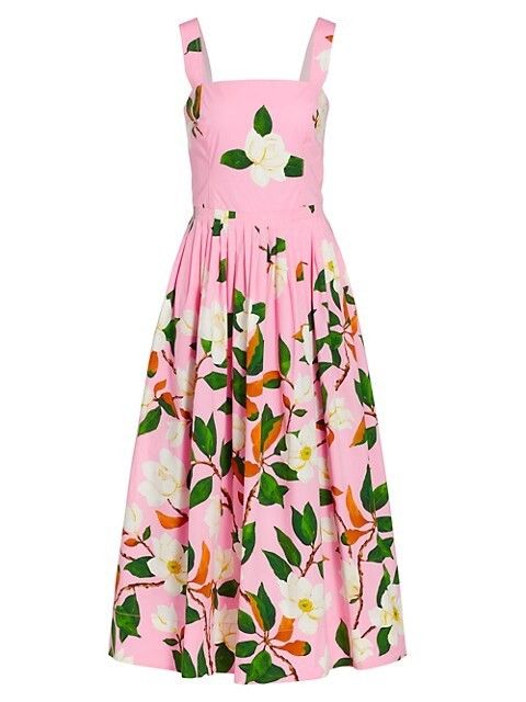 Oscar De La Renta - Painterly Magnolia Print Midi-Dress - Summer Dress | Saks Fifth Avenue