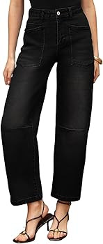 EVALESS Womens Baggy Barrel Jeans High Waisted Wide Leg Boyfriend Denim Ankle Pants | Amazon (US)