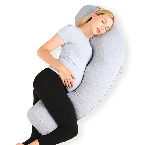 Momcozy Pregnancy Pillows for Side Sleeping, J Shaped Maternity Body Pillow for Pregnancy, Soft Pregnancy Pillow with Jersey Cover for Head Neck Belly Support, Grey | Amazon (US)