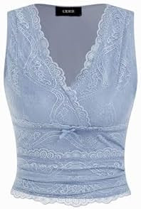 CIDER Lace Crop Tank Tops for Women Summer Going Out Tops V Neck Sleeveless Ruched Y2K Top Date N... | Amazon (US)