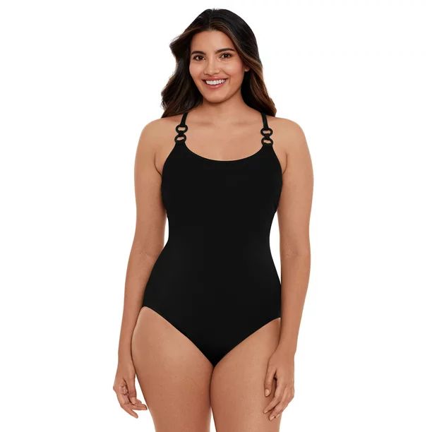 Time and Tru Women's and Women’s Plus Double Ring Strap One Piece Swimsuit - Walmart.com | Walmart (US)