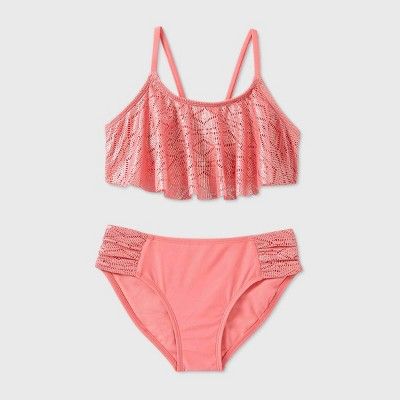 Girls' Shine Crochet Flounce Bikini Set - Cat & Jack™ Coral | Target