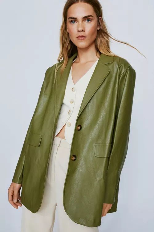 Faux Leather Longline Blazer | Nasty Gal (US)