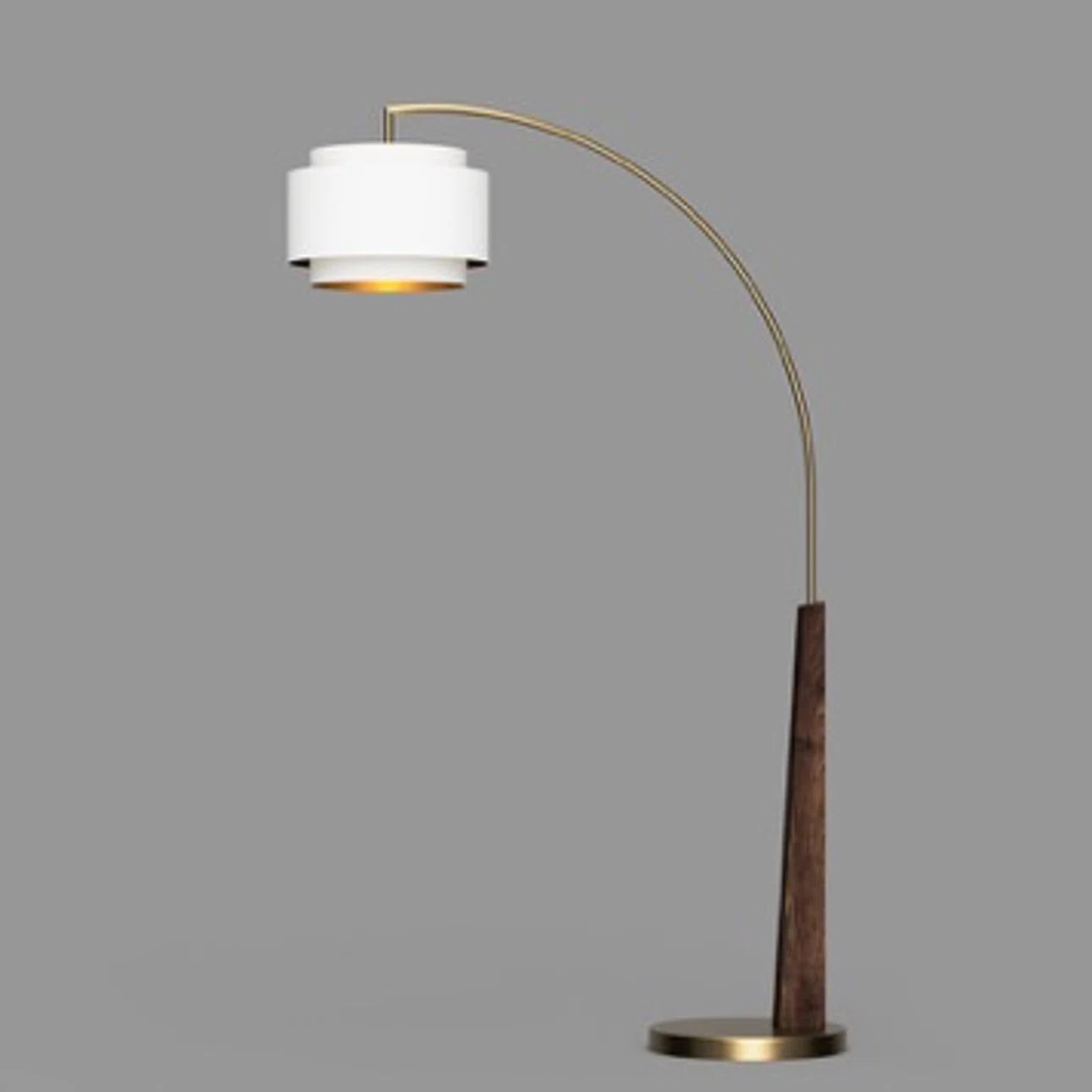 Coronado 1 Light Arc Floor Lamp - Dark Walnut & Weathered Brass , White Linen Double Shade, Dimme... | AllModern