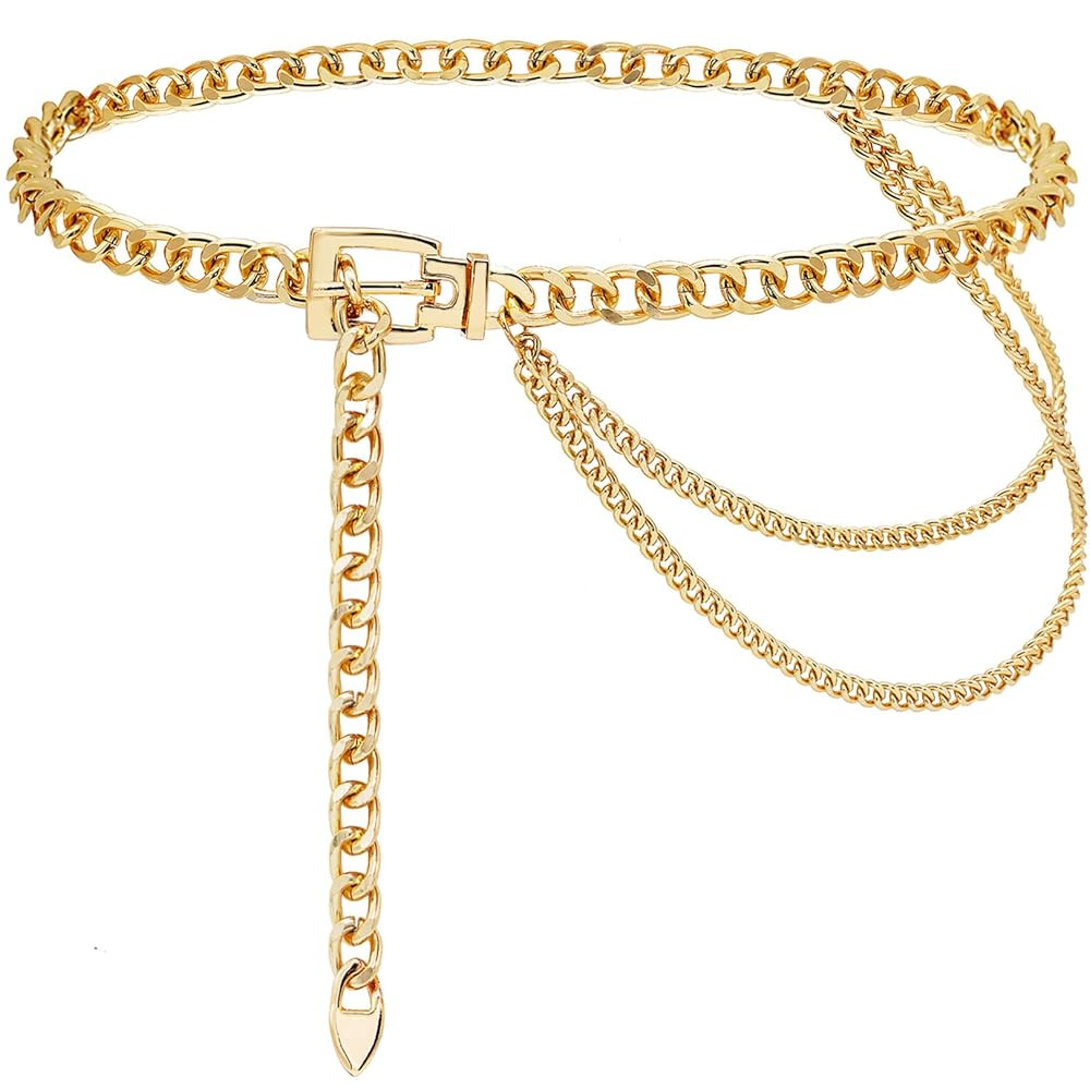 Suyi Chain Belt for Women Girls Gold Metal Waist Chain Multilayer Chunky Chain Belts for Dress | Amazon (US)
