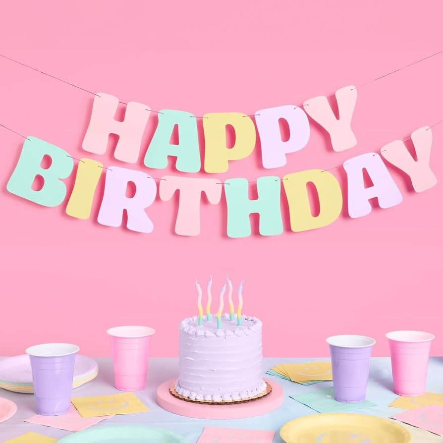 xo, Fetti Pastel Happy Birthday Banner - 1 Piece | Rainbow Bday Party Decorations, Cute Birthday ... | Amazon (US)