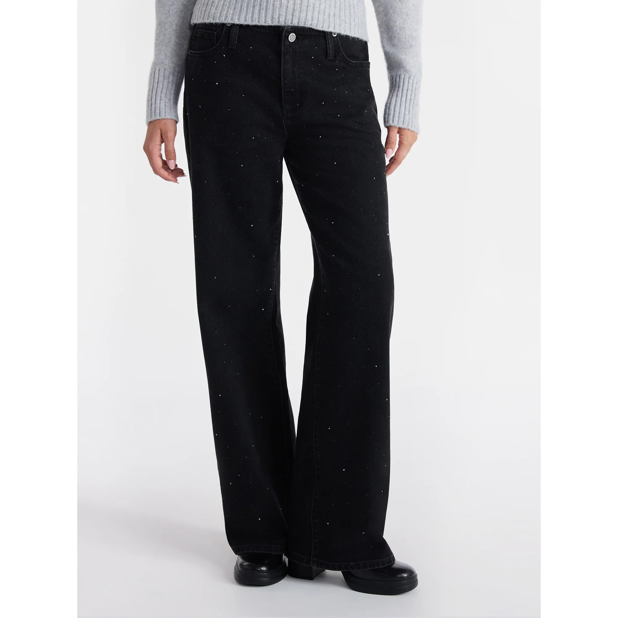 No Boundaries Studded Baggy Wide Leg Jeans, 31.5'' Inseam, Women's | Walmart (US)