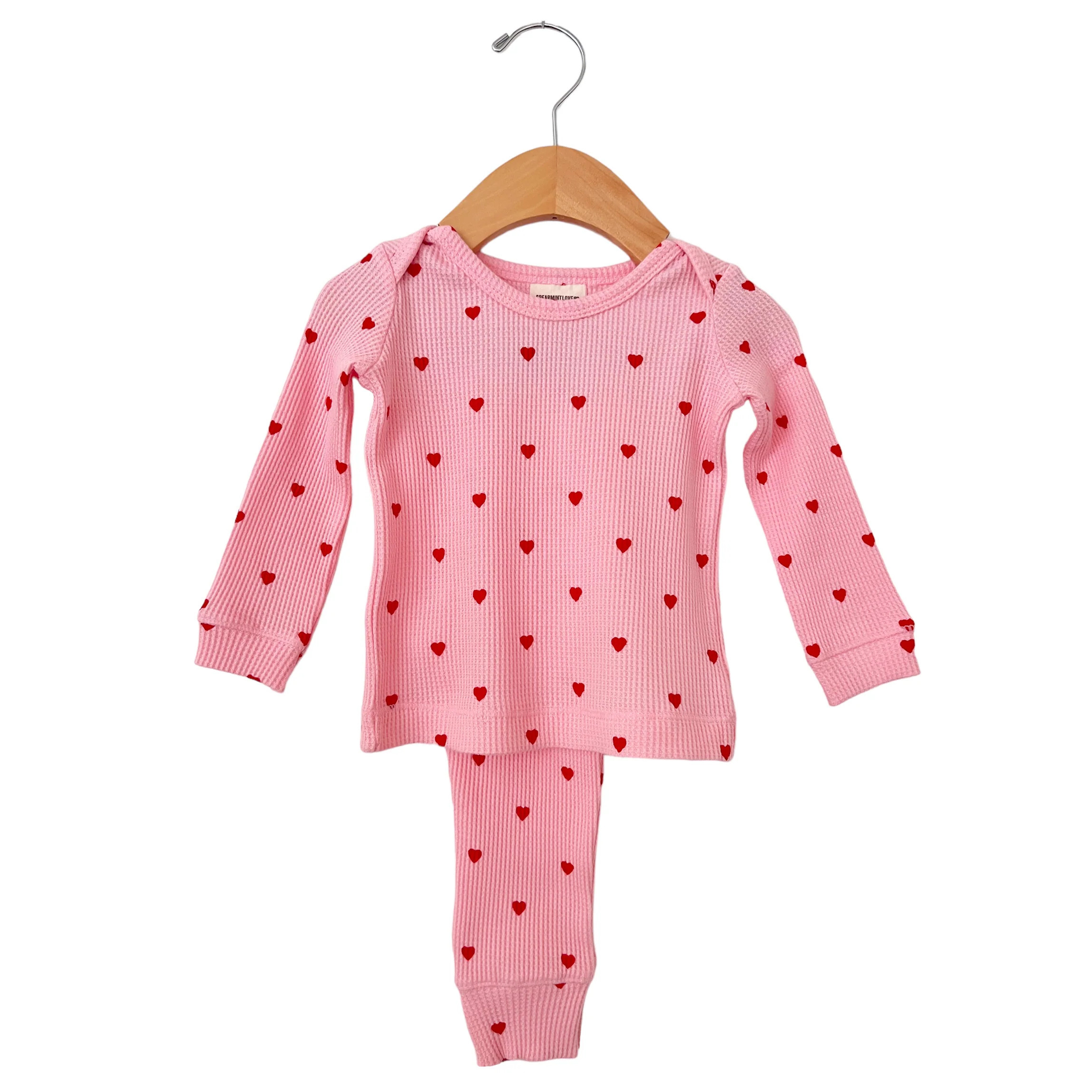 Organic Waffle 2-Piece Set, Little Red Heart (on Pink) | SpearmintLOVE