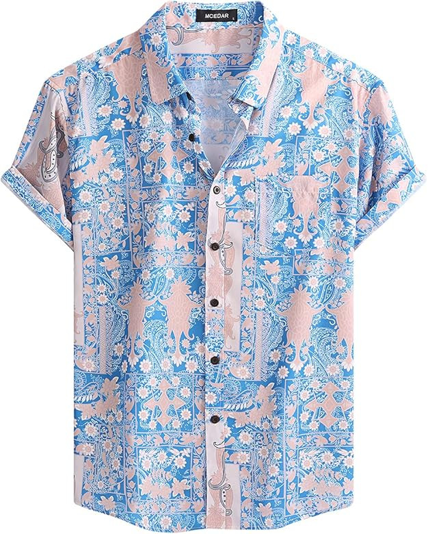 MCEDAR Mens Casual Short Sleeve Button Up Vintage Summer Hawaiian Beach Vacation Shirts (Size S-5XL  | Amazon (US)