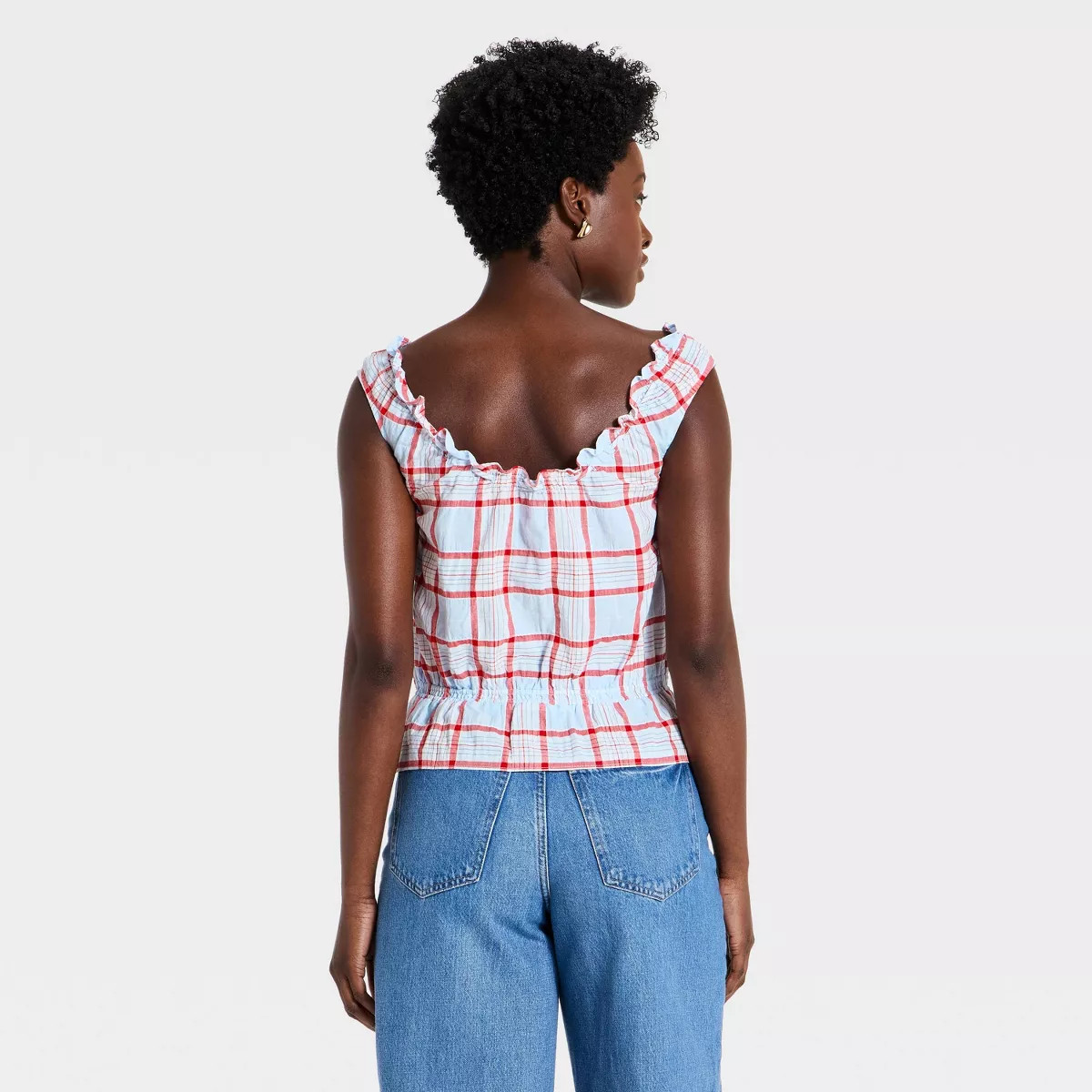 Women's Front Button-Down Tank Top - Universal Thread\u2122 Blue Plaid S | Target