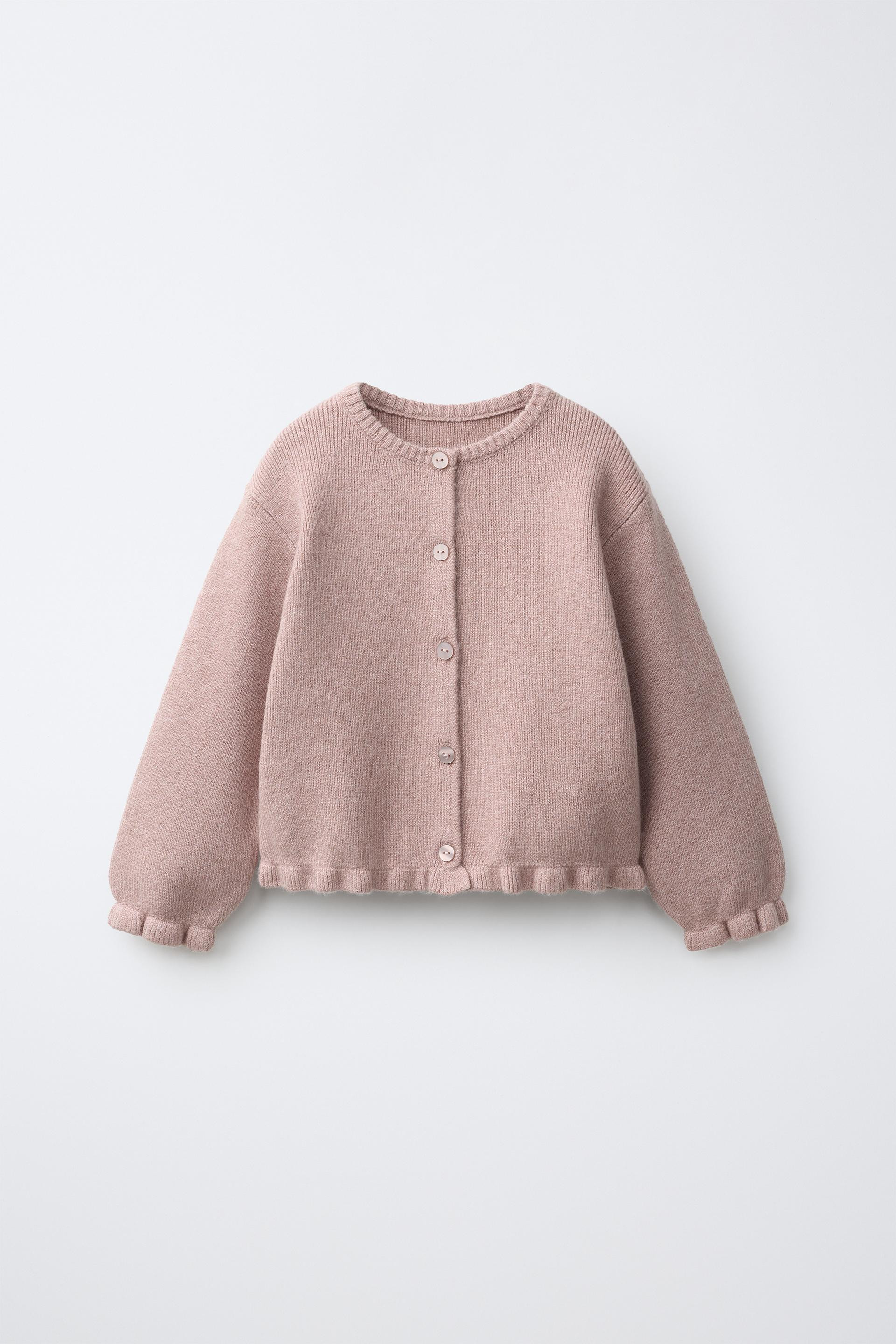Zara - Ruffled Knit Cardigan - Brown / Taupe - 4 Years (40,9 Inches) - Kids | Zara US