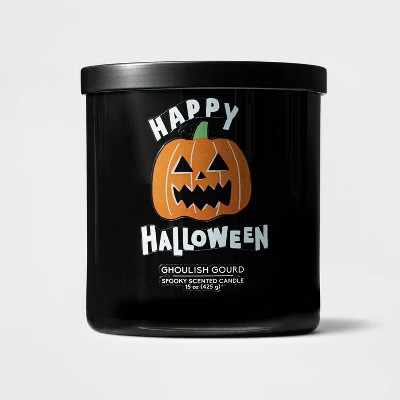 15oz 2-Wick Glass Jar Happy Halloween Ghoulish Gourd Candle Black - Hyde & EEK! Boutique͐... | Target