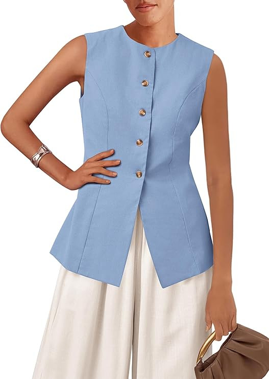 KIRUNDO Blazer Vest for Women Trendy 2025 Dressy Business Casual Summer Button Down Sleeveless Wo... | Amazon (US)