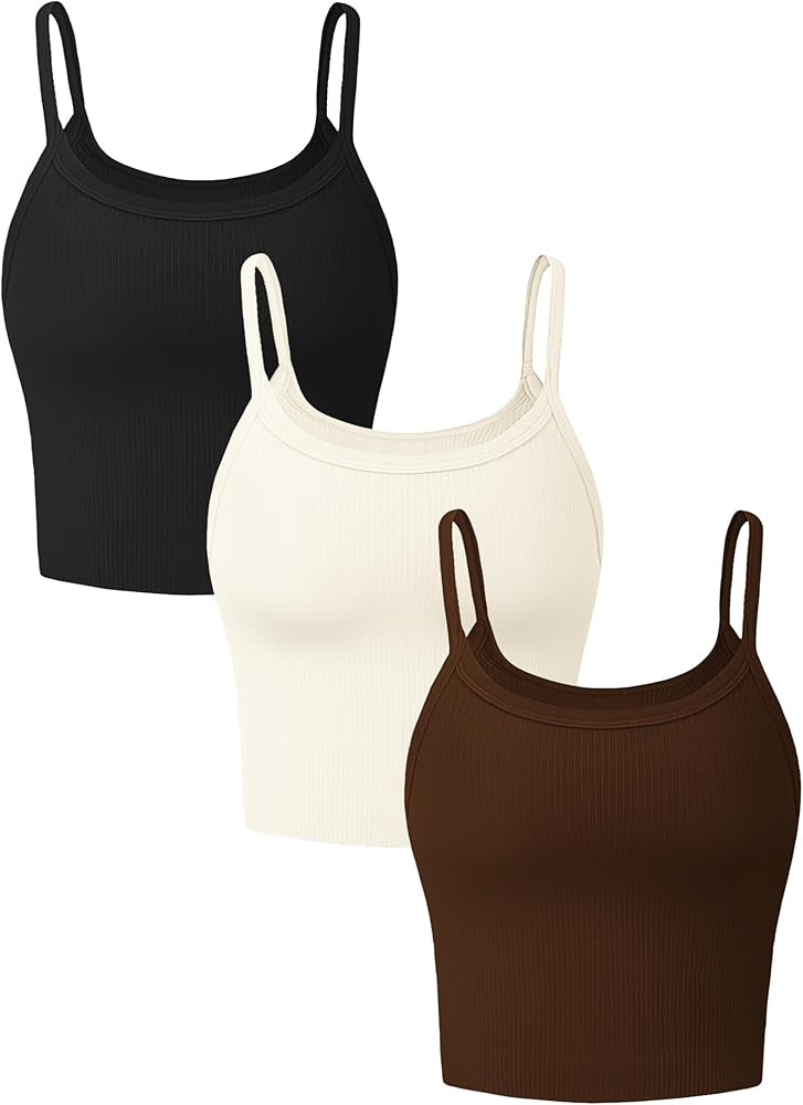 VVX Women's 3 Piece Ribbed Crop Tank Tops - Square Neck Seamless Workout Cropped Top Yoga Tanks f... | Amazon (US)
