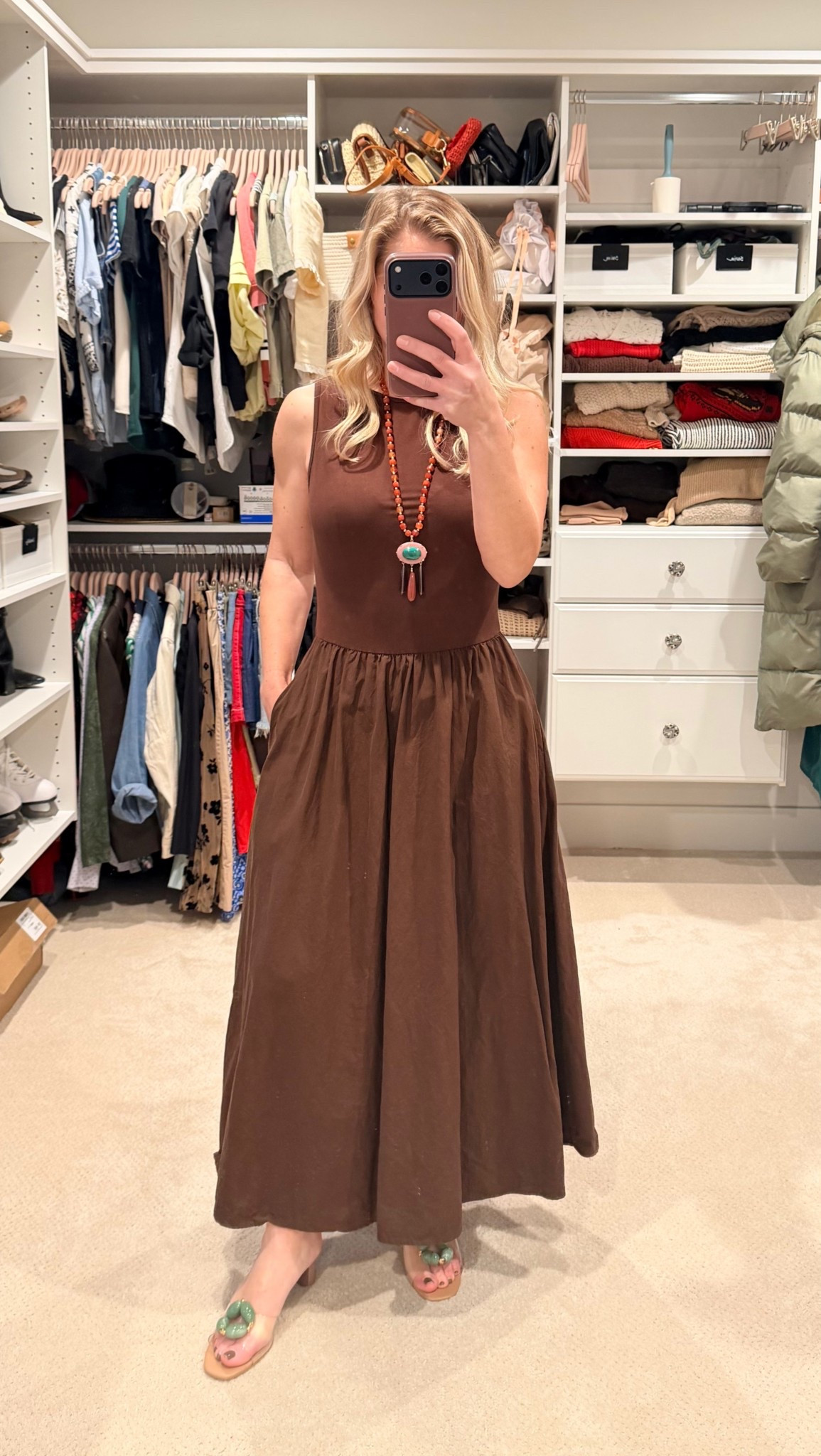 Chocolate tones for Spring always win. 🤎✨
This easy maxi dress is one of those throw-on-and-go pieces that somehow still feels elevated. I finished it with my favorite Cecilia New York beaded mules and layered in this Jennifer Behr statement necklace for a pop of color and texture.

It’s the kind of look that works for brunch, errands, or dinner plans, just swap accessories and go.

Would you style this more casual with flats, or dress it up with heels? 💬

#LTKPetite #LTKootd #LTKSeasonal