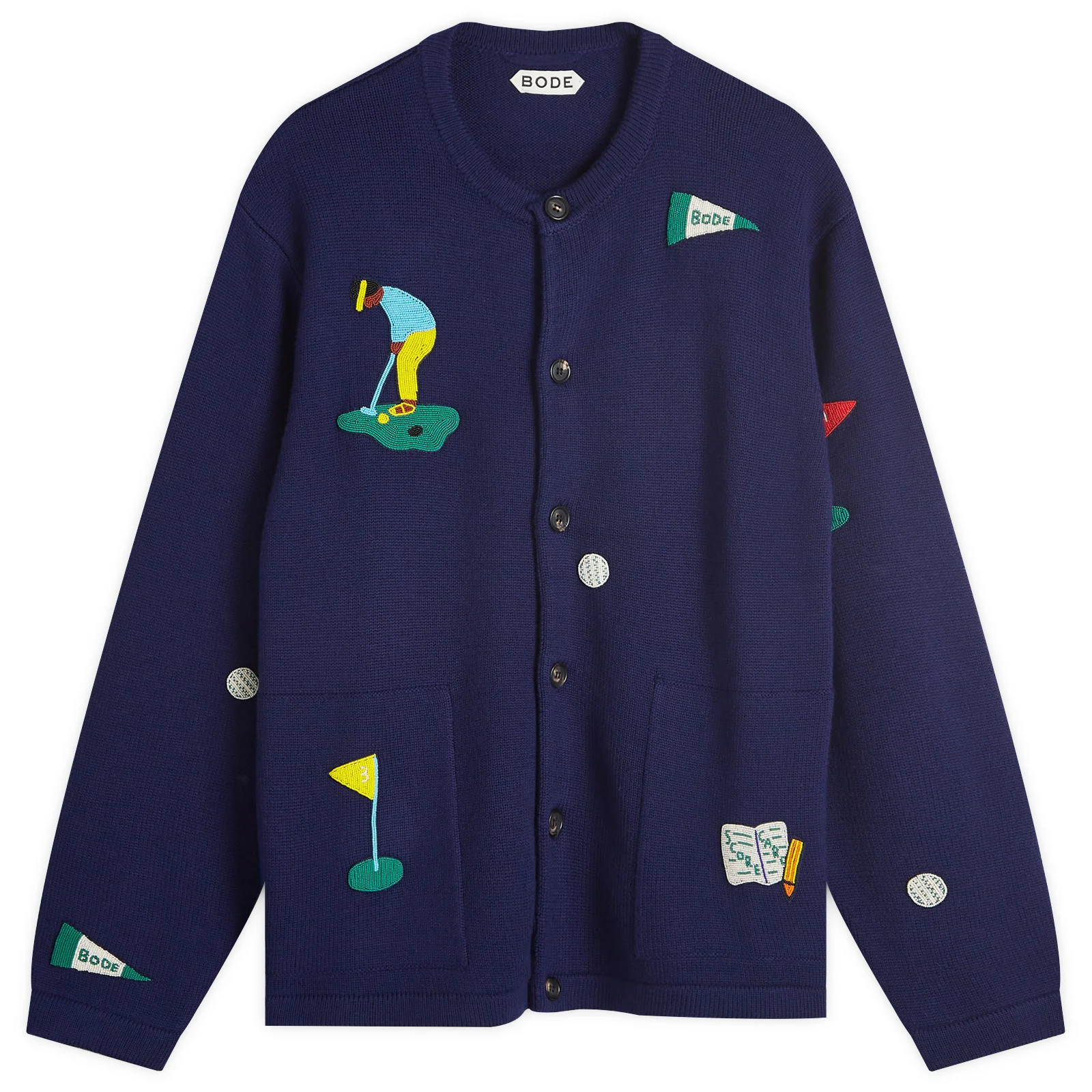 BODE Men's Golf Cardigan in Navy, Size Small | END. Clothing