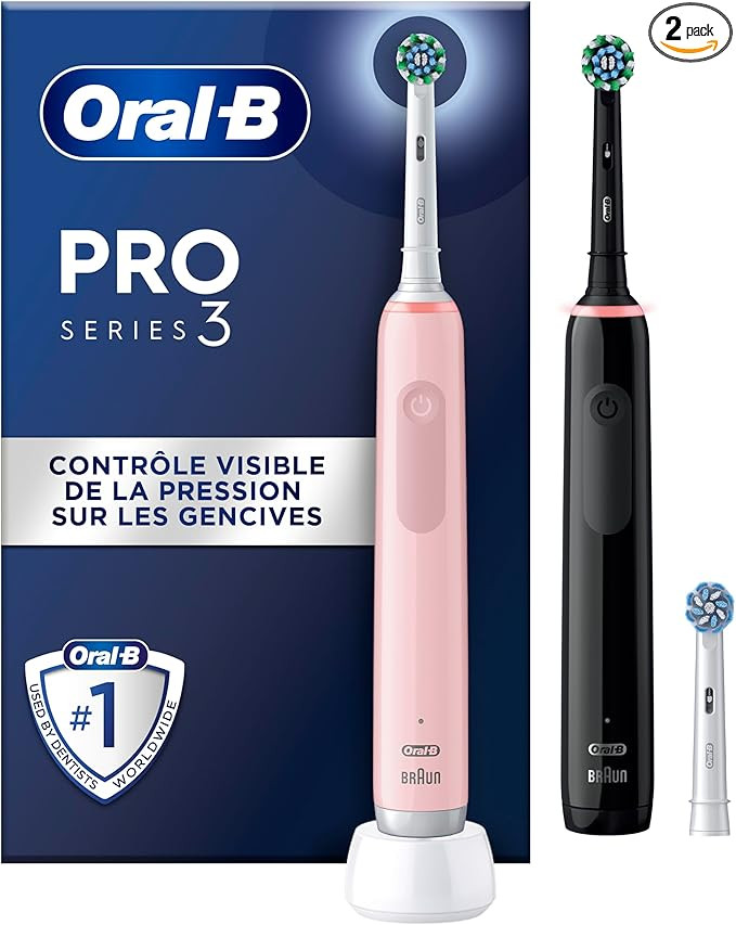 Oral-B Brosses A Dents Electriques Duo Pro 3 Noire Et Rose, Avec 3 Modes De Nettoyage 3D Dont Bla... | Amazon (FR)