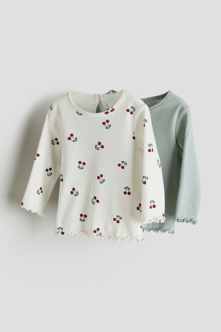 2-pack Ribbed Tops - Cream/cherries - Kids | H&M US | H&M (US + CA)