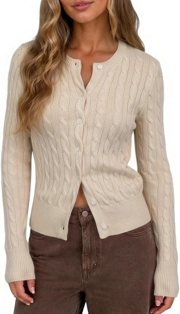 CHYRII Womens Lightweight Cable Knit Cardigan Fall Button Down Sweaters | Amazon (US)