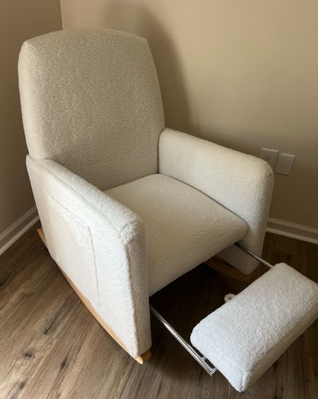 Ivory teddy nursery rocking chair with pull out foot rest from Target 

#LTKHome #LTKFamily #LTKBaby