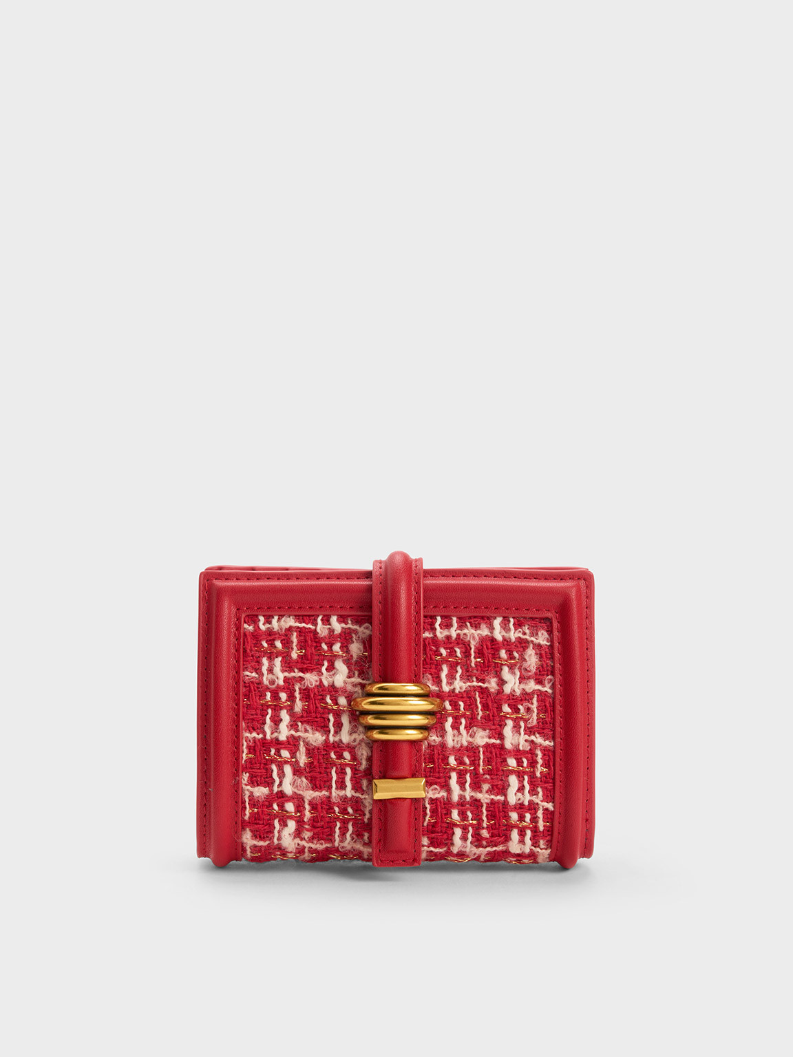 Trudy Metallic Accent Tweed Wallet
 - Red | Charles & Keith US