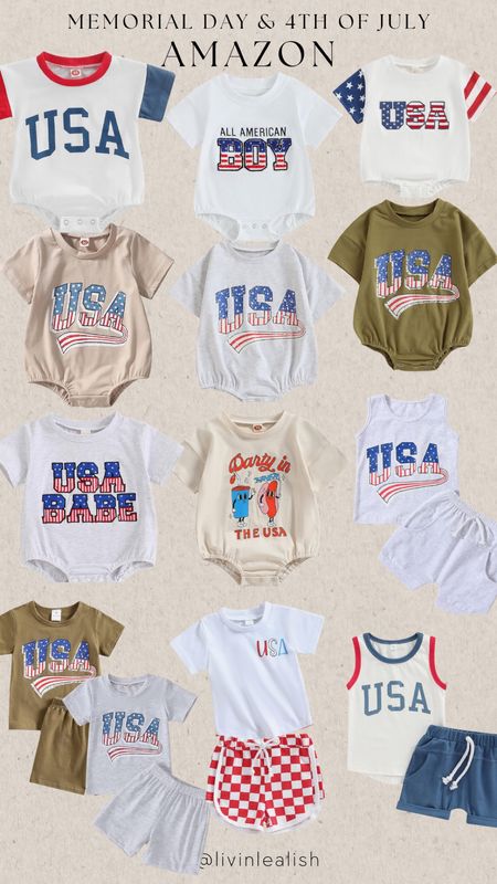 Memorial Day & 4th of July outfits! 🎇🇺🇸#4thofjuly #memorialday #usa #babyrompers #matchingoutfits #amazon 

#LTKbaby #LTKstyletip #LTKkids