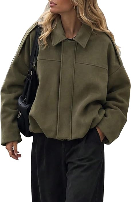 Womens Faux Suede Bomber Jacket Fall Oversized Long Sleeve Coats | Amazon (US)
