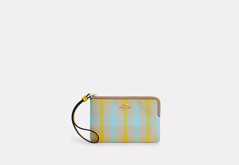 Corner Zip Wristlet With Plaid Print | Coach Outlet US