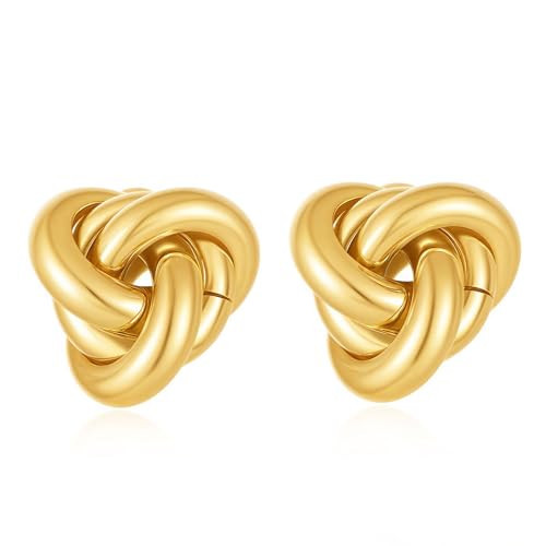 Gold Plated Knot Earrings 14K Gold Link Drop Dangle Earring Lightweight Trendy Earring for Women | Amazon (US)