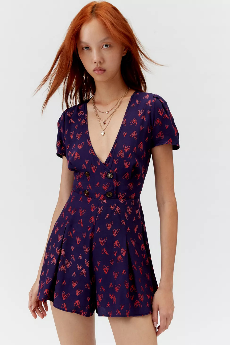 UO Juliette Printed Short Sleeve Romper | Urban Outfitters (US and RoW)