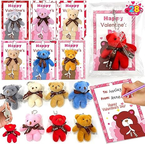AMENON 28 Pack Valentine's Day Bear Plush Toys Mini Stuffed Animals Keychains Hangable Valentines... | Amazon (US)