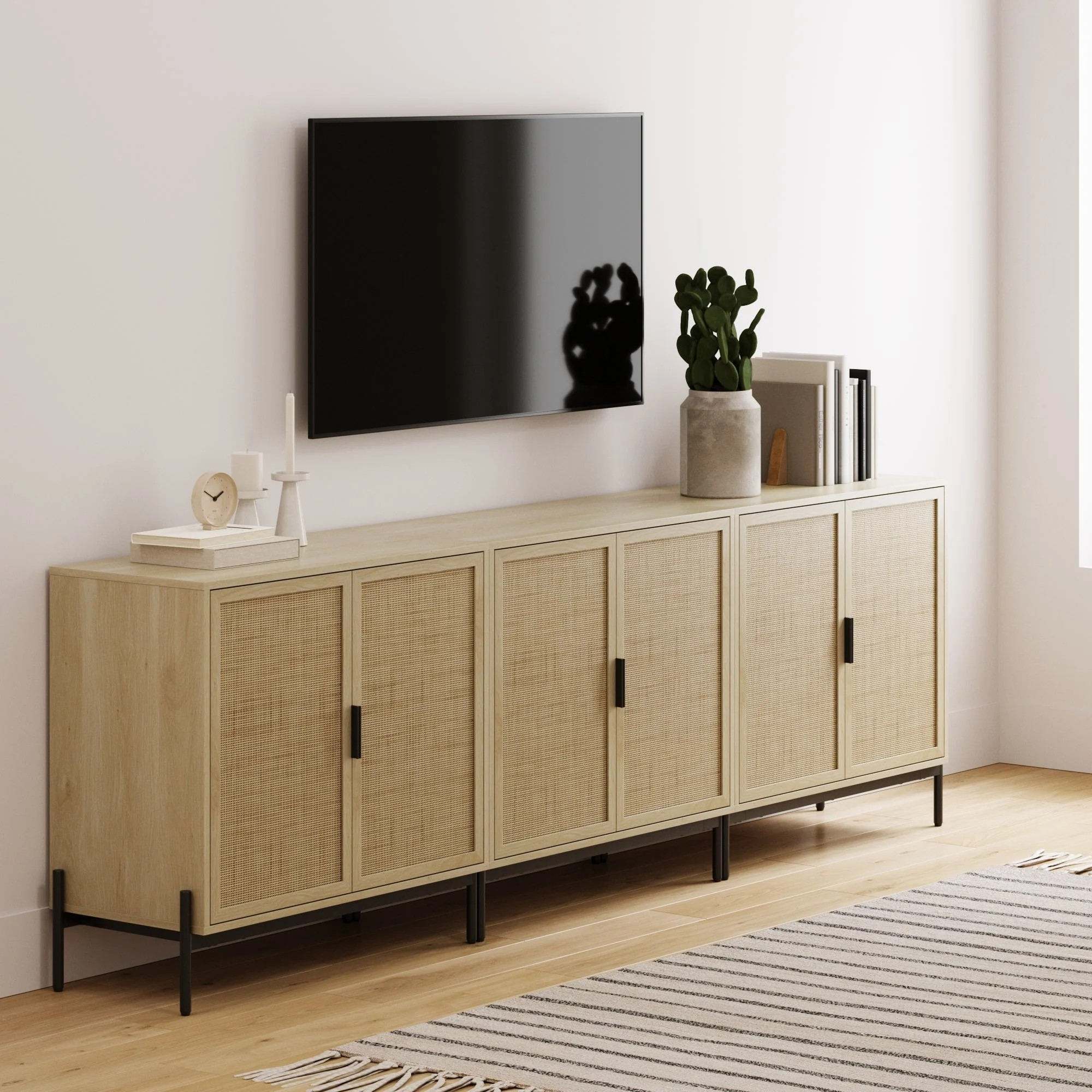 Boho Rattan & Wood TV Cabinet Light Oak | Nathan James