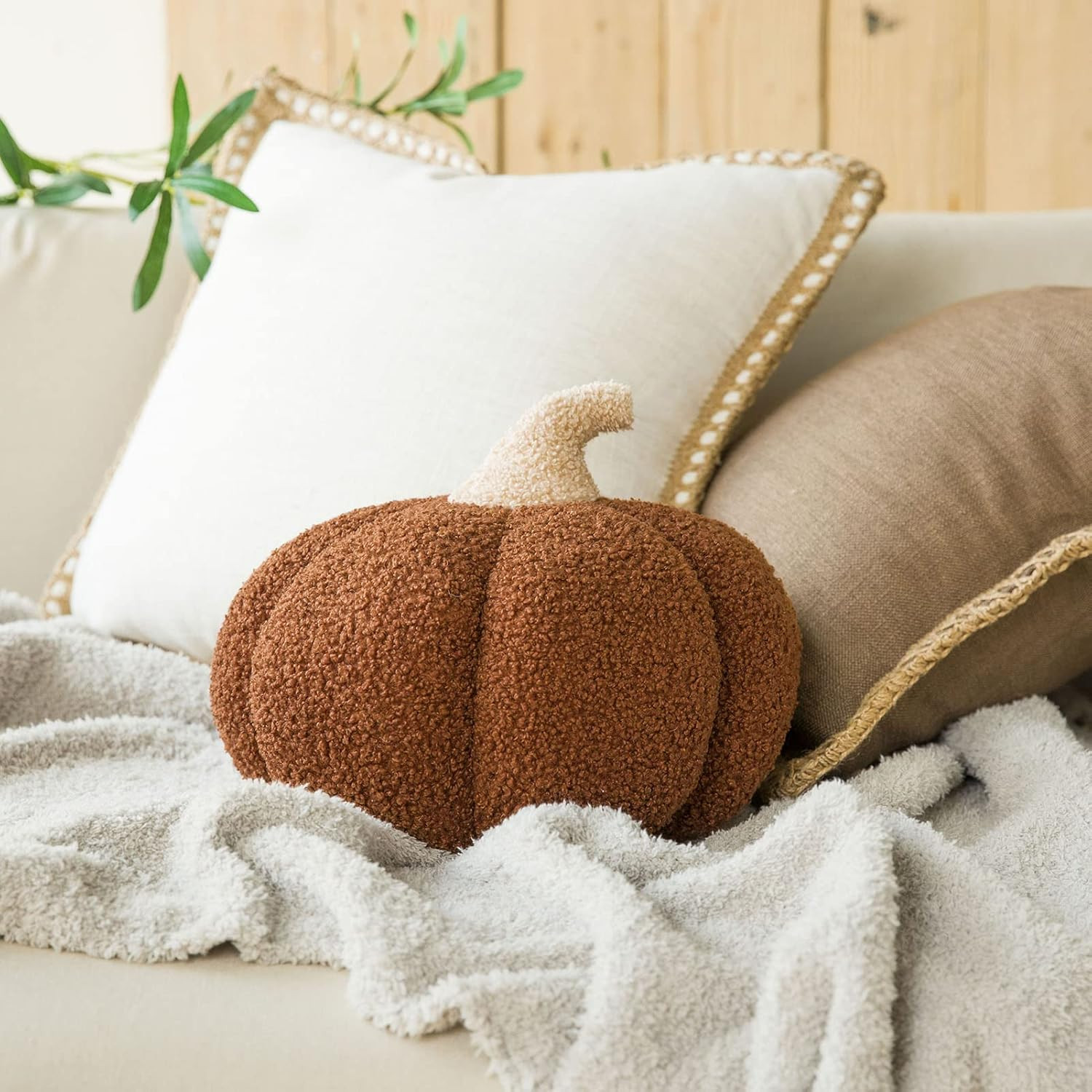 Phantoscope Teddy Fleece Pumpkin Throw Pillows, Happy Halloween Sherpa Fall Decorative Pumpkin Sh... | Amazon (US)