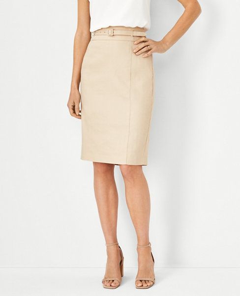 The Belted Seamed Pencil Skirt in Linen Blend | Ann Taylor (US)