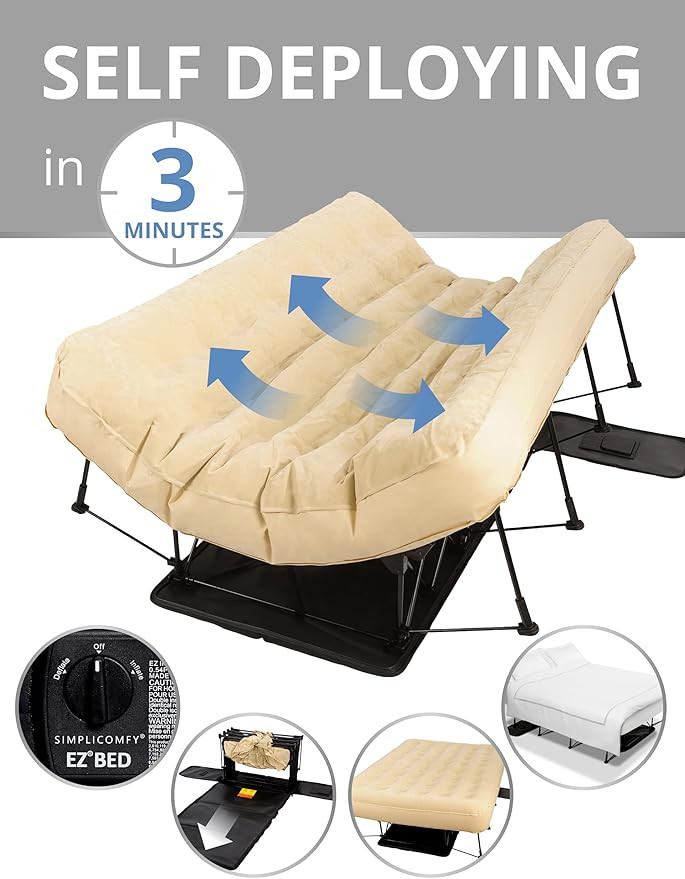 Simpli Comfy Queen EZ Bed Self-Inflating Air Mattress with Built-in Frame, Pump and Wheeled Case,... | Amazon (US)