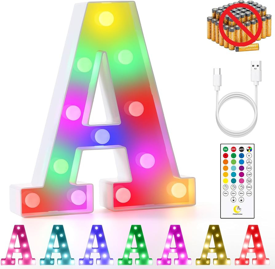 mooncow Rechargeable Light Up Letters,Colorful Marquee Letters with Remote,Gift Wrap Gifts,Bedroo... | Amazon (US)