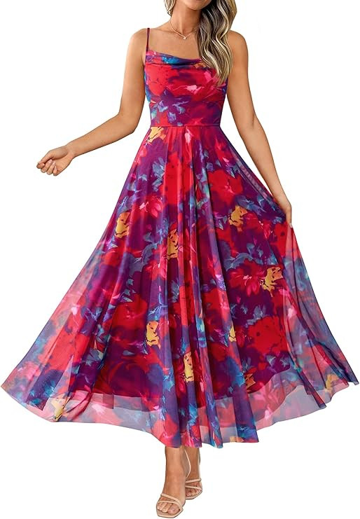BTFBM Women Summer Floral Maxi Dresses Elegant Spaghetti Strap Dress Printed Party Dress Beach Lo... | Amazon (US)