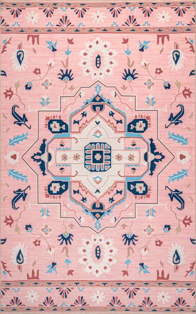 Pink Estella Floral Washable 5' x 8' Area Rug | Rugs USA